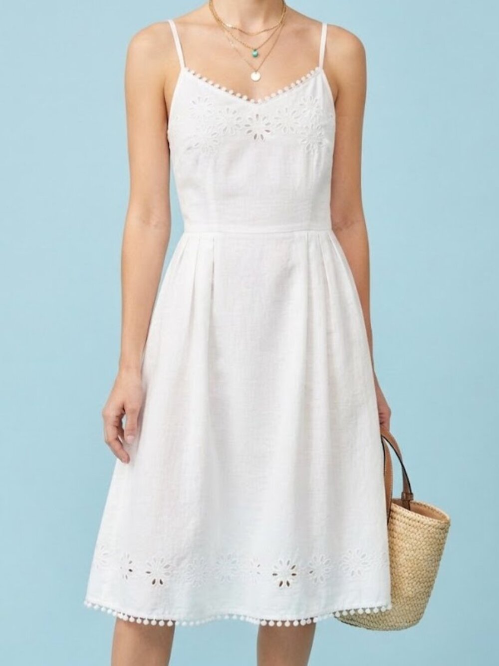 White Lace Trim Eyelet Mini Dress